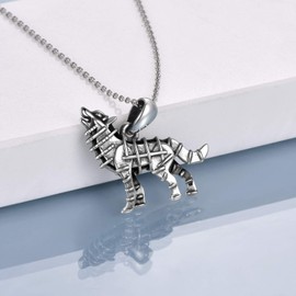 Wolf Necklace Sterling Silver Viking 3D Wolf Pendant Necklace Christmas Jewelry Gifts for Women Men