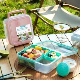 Finorder Square Portable Bento Lunch Container Box with Handle, BPA Free Snack Food Container for Picnic Work, 43-oz Food Grade Lunch Bento Box with 5-oz Yogurt Cup