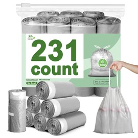231 Count-Small Trash Bags, 4 Gallon Trash Bag Drawstring, Gray White Bathroom Garbage Bags，Tear-Free Garbage Bags ，Plastic Wastebasket Liners for Toilet Home Office and Bedroom