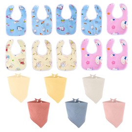 AWAVM Pack of 16 Bibs, Baby Absorbent Triangular Scarf, U Baby Bib, Four Levels, Soft & Absorbent Muslin Neckerchief with Adjustable Press Stud for Boys Girls Newborn Unisex, multicoloured