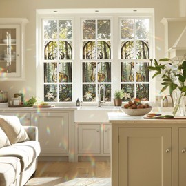 Deer Stained Glass Window Film, Decorative Deer Stained Glass Window Film, Deer Stained Glass Window Film for Bathroom Door Heat Anti UV RA03