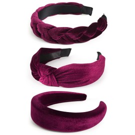 BOOMTOP Pack of 3 Velvet Headband Dirndl Costume Hair Accessories Braided Headband Wide Hair Band Padded Headband with Knot Vintage Headband for Women and Girls Carnival Theme Party Red