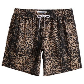 MaaMgic Mens Swimming Shorts Quick Dry 4 Way Stretch Swim Trunks Mesh Lining Swimwear Bathing Suits,Leopard Print,XS