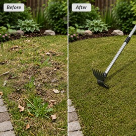 2-in-1 Garden Thatch Rake for Weeding & Soil Care – Dual-Head Stainless Steel Tool with Telescopic Handle