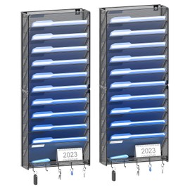 OUTWOLF 2Pack 12 Tier Hanging Wall File Organizer with Hooks, Vertical Wall Mount File Folder Holder, Paper Document Mail Organizer for Office
