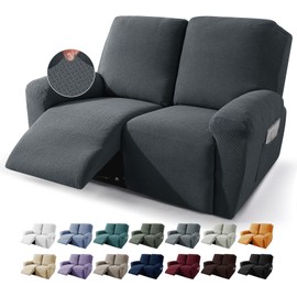 JIVINER Loveseat Recliner Covers 6-Piece Stretch Jacquard Recliner Sofa Slipcover 2 Seater Washable Reclining Couch Cover with Pocket Fitted Furniture Protector Cover (Loveseat Recliner, Dark Gray)