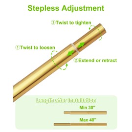 LOMILD Adjustable Closet Rod for Hanging Clothes, 30 to 40 Inches Stainless Steel Rod for Closet Heavy Duty, Gold