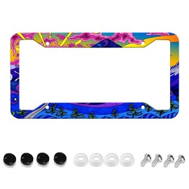 Hippie Clouds Retro Style License Plate Frames Stainless Steel Rust-ProofAuto Parts License Plate Trim Screws Fit Standard U.S. License Plate 1 Piece, 12.2 "x 6.3"