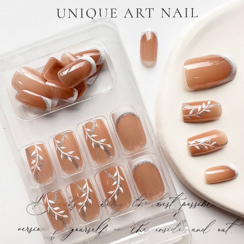 White French Tip Press on Nails Short Square Fake Nails