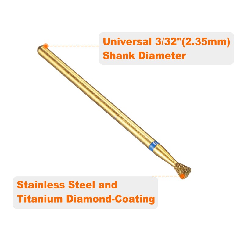 sourcing map 5pcs 120-140 Grits Diamond Grinding Bit 2.7mm Inverted