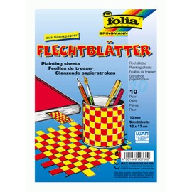 folia 760 - Flechtblätter aus ungummiertem Buntpapier, ca. 12 x 17 cm, 10 Paar mit einer Schnittbreite von 10 mm, ideal für Kinder zum Basteln und Gestalten