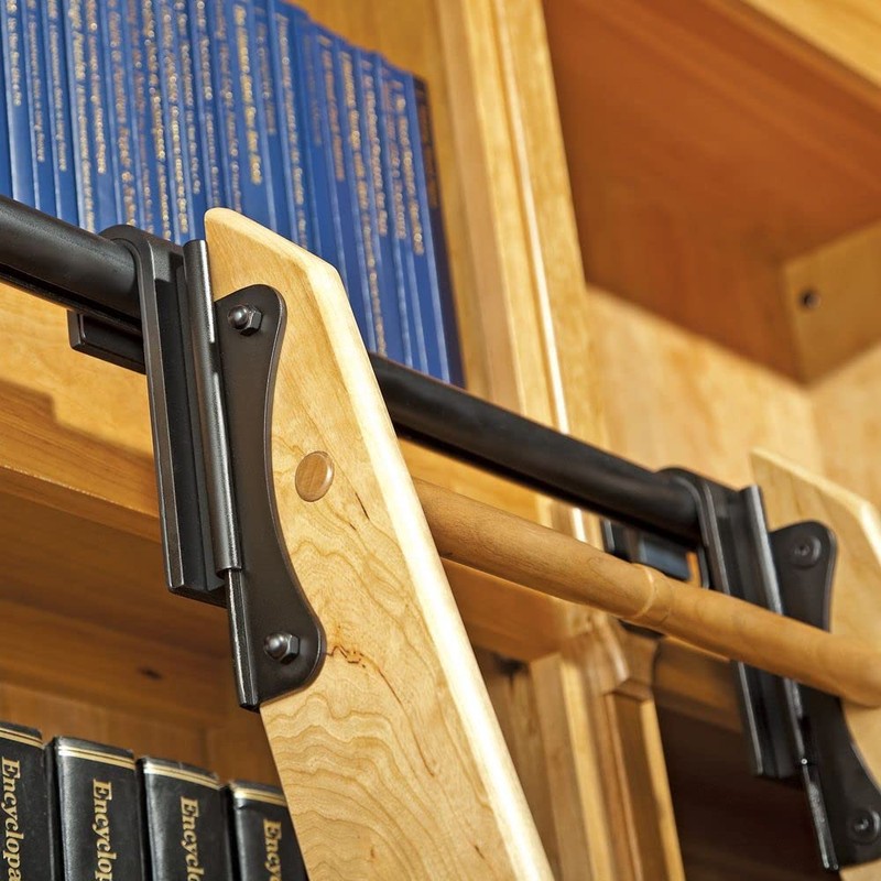 Rolling Ladder Track Bracket – Black Finish, Hook Style Horizontal
