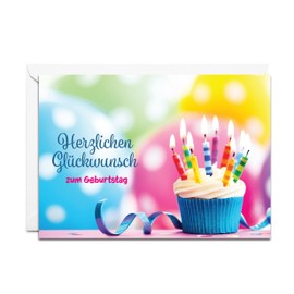 Burg Street Creations German Birthday Card - Herzlichen Glückwunsch zum Geburtstag (Cupcake with Candles) 7W x 5H