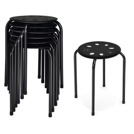 RELAX4LIFE Stackable Classroom Stools Set-of-6-17.5’’ Backless Decoration Nesting Stools w/Round Top for Office Dining Room School Students, 6-Pack Portable Metal Stool Flexible Seating (Black)