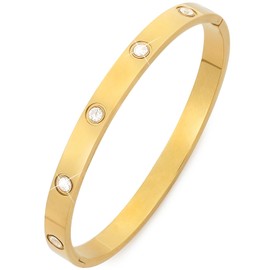 Suyi Gold Bangle Bracelet Crystal 18k Gold-Plated Cuff Bracelet for Women Simple Cubic Zirconia Bracelets 6.3in Gold