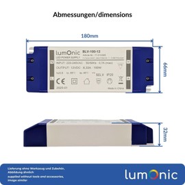 Lumonic I LED Trafo BLV-100-12 I 12V 100W I Input 220-230VAC I flimmerfrei & effizient I Überlastschutz I LED-Netzteil I für LED-Beleuchtung & LED-Str