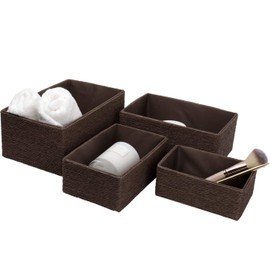 Paper Rope Woven Storage Basket Set of 4 with Fabric Liner, Stackable Multipurpose Organizer Bin, Brown