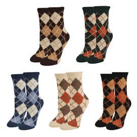 Benefeet Sox Women Girl Novelty Cozy Thermal Wool Socks Thick Warm Soft Hiking Crew Sock Funny Cute Comfy Vintage Cabin Socks 5 Pair-Argyle One Size