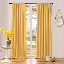 DONREN Gold Yellow Backdrop 5FT x 9FT Curtains for Christmas Background - Energy Saving Thermal Insulated Solid Rod Pocket Blackout Draperies for Patio (1 Pair,W 60 by L 108 Inch Length)