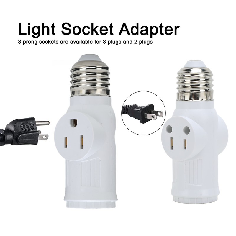 2Pcs 3 Prong Light Socket Adapter Plug White E26 Light