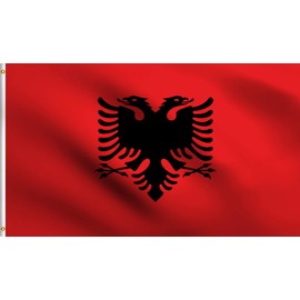 DMSE Albania Albanian Flamuri Kombëtar Red Black Double Headed Eagle Flag 2X3 Ft Foot 100% Polyester 100D Flag UV Resistant (2' X 3' Ft Foot)
