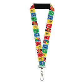 Buckle-Down Mattel Lanyard, Uno Cards Lineup Stack Multi Color, Elastic