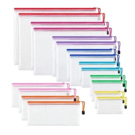JARLINK 18 Pack 8 Sizes Mesh Pouch 18 Pack 8 Sizes Mesh Pouch, 9 Colors, Waterproof Zipper Bags Document Multipurpo