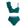 ZAFUL Women High Waisted Bikini Set Solid Color Splice Ruffled