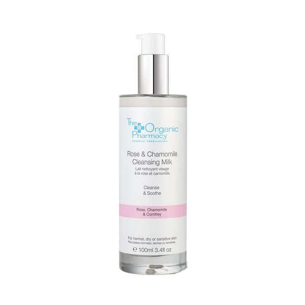 The Organic Pharmacy Rose Chamomile Cleansing Milk and Makeup Remover, Soothes Inflamed Skin While Locking In Moisture, 3.4 Ounce