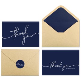 BGTCARDS Thank You Cards with Envelopes, 30 Navy Blue Thank You Cards, 4" x 6" Classy Thank You Card for Business, Baby Shower, Wedding, Small Business, Graduation, Bridal Shower