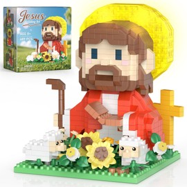 TENYEAH Jesus and Flowers Construction Kit, Mini Clamping Blocks, Jesus Figures, Toy Model with Sunflower, Sheep and LED Aura, Home Chapel Decor, Christian Gifts for Children, Adults, 8+ (689 Pieces)