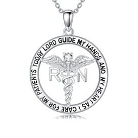 WINNICACA Nursing Necklace Christmas Gifts for Nurse Sterling Silver Nurse RN Angle Wings Caduceus Pendant Jewelry Graduation Gifts for Nurses Female Doctor Student RN Nurses Day Birthday Gift Ideas