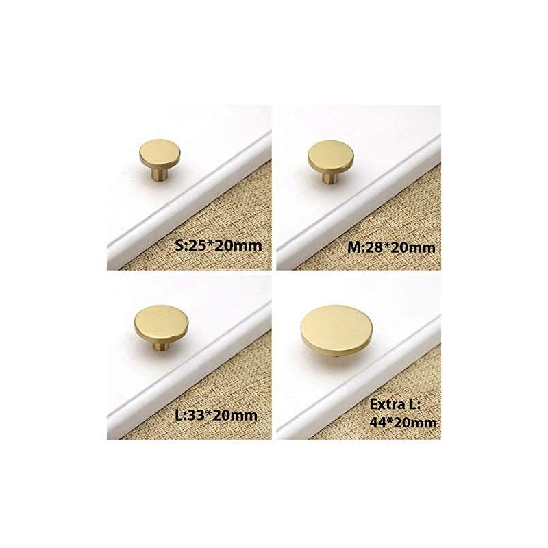 10PCS Round Cabinet Single Hole Knob, Medium Brushed Brass Gold