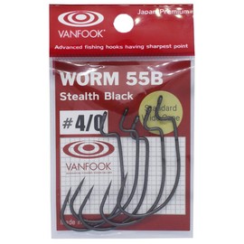 VanFook Worm 55B Offset Hooks Worm Stealth Black #4/0 Pack of 5