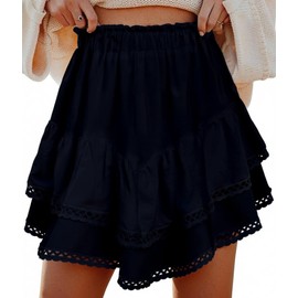 Ammiko Flowy Shorts for Women Summer Ruffle Tiered Skirt Casual Crochet Boho Skorts High Waist Mini Skirts Golf Tennis Navy S