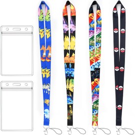 GTOTd Cute Cartoon Kids Lanyard (4Pcs) with ID Badge Holder (2Pcs) for Keys Wallet,Merchandise Keychain Cute Cartoon Kids Party Supplies Gifts for Teens