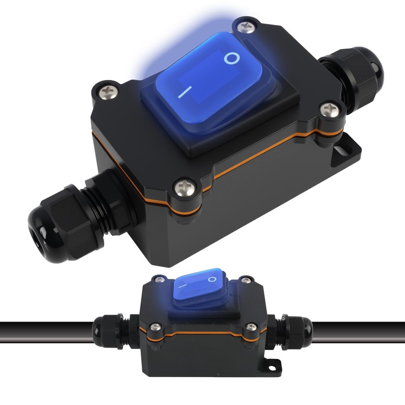 Jecdfs Inline Cable Switch Waterproof Rocker Switch DPST 20A-12VDC/16A-24VDC/20A-125VAC/16A-250VAC IP66