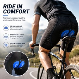 Men’s Padded Cycling Underwear for Bike Rides – Breathable 5D Cushion Shorts with Anti-Slip Leg Grips