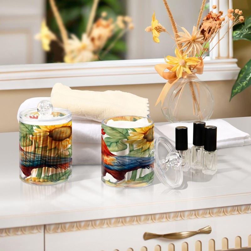 Zhirexin Sunflower Rooster 2PC Airtight Transparent Plastic Storage Jar, Food