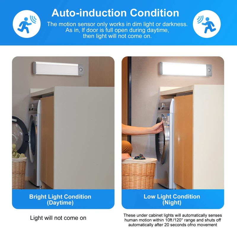 30-LED Under Cabinet Lights,USB Rechargeable Kitchen Cupboard Night Light,Battery Operated