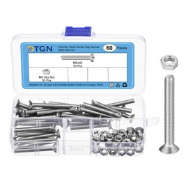 DTGN 60Pcs M5-0.8 x 40mm Flat Head Hex Socket Cap Screws Bolts Nuts Kit, 304 Stainless Steel Round Flat Metric Machine Screws, Full Thread