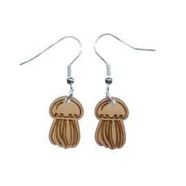 Miniblings Jellyfish Earrings Pendants Wood Sea Ocean Fire Jellyfish Medusa Australia - Handmade Fashion Jewellery I Earrings Silver Plated, Wood