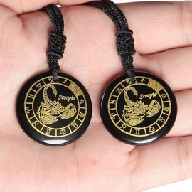 Nupuyai 12 Constellation Obsidian Necklace Women Men Talisman Healing Stone Necklace with Pendant Lucky Charm for Chakra Healing, Horoscope Astrology, Stone Nylon, Obsidian