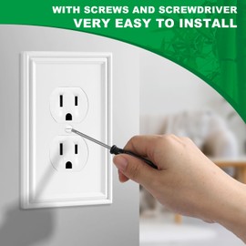 OKAYZIP White Decorative Outlet Covers Wall Plates, Natural Material Electric Receptacle Cover Switch Plate Outlet Cover - Modern Style (1 Gang Single Duplex 4 Pack)