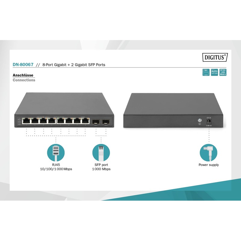DIGITUS Network Switch - 10-Port - Gigabit Ethernet - Unmanaged