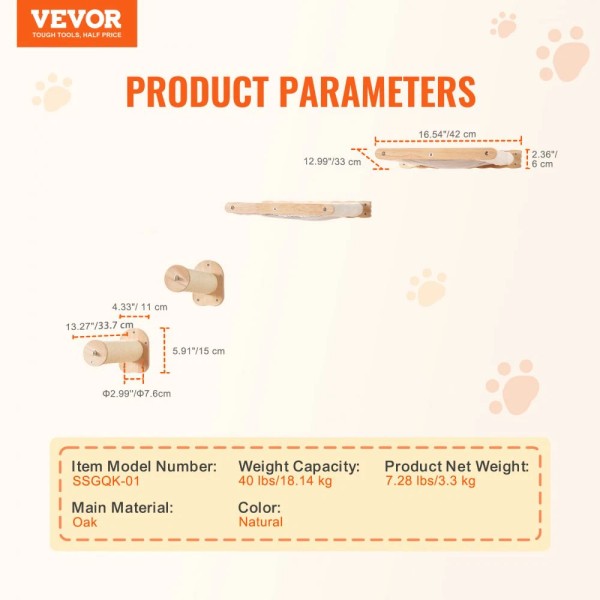Unbranded Wall Mounted Cat Shelves with Jumping Posts and Hammocks