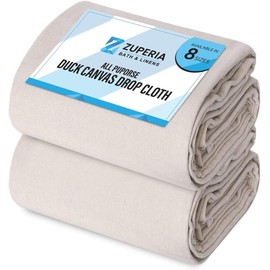 ZUPERIA Canvas Drop Cloth (Size 4 x 10 Feet - Pack of 2) - Pure Cotton Painters Drop Cloth for Painting, Furniture & Floor Protection - All Purpose Thick Canvas tarp with Double Stitched Edges