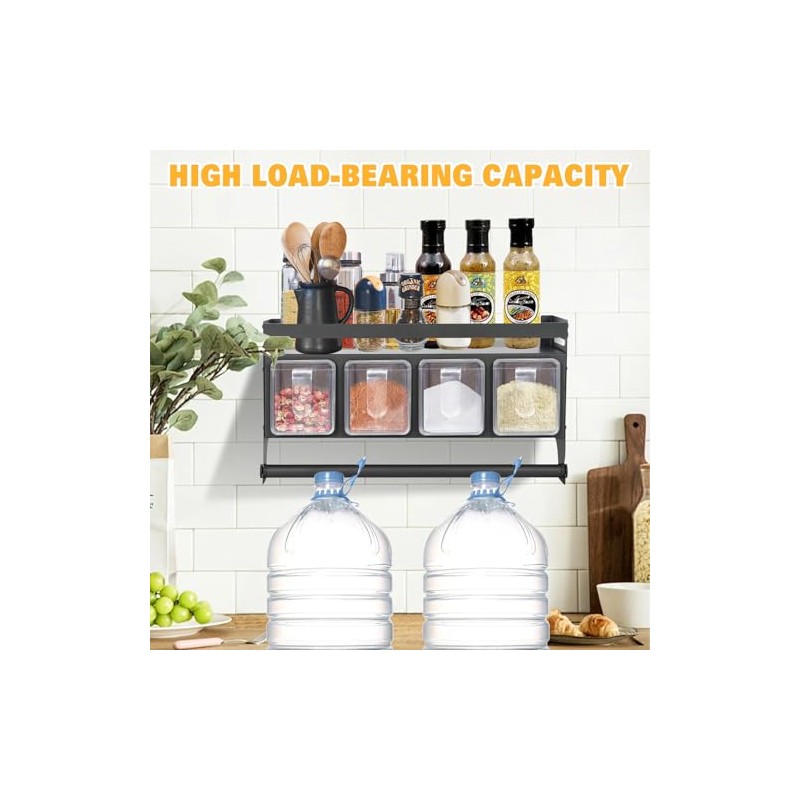 Spice Rack Wall with Spice Box & Kitchen Roll Holder,