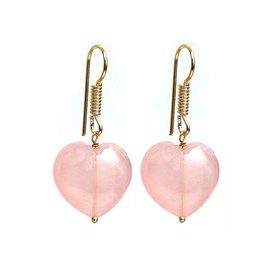 Gempires Natural Pink Love Heart Dangle Earrings Rose Quartz Crystal Gemstone Jewelry Hypoallergenic Gold Plated Elegant Gift Earrings For Women
