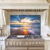 Tempered Glass Backsplash For Kitchen Behind Stove,Sea Beach Stove Backsplash